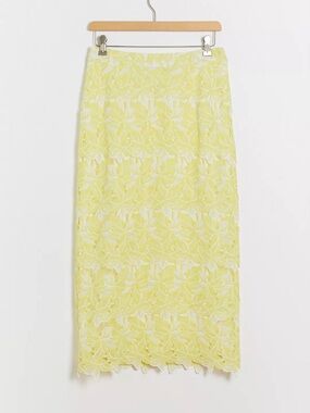 NWT Anthropologie Buttercup Eyelet Midi Skirt Yellow & White Medium